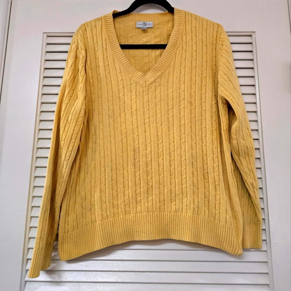 Studio SW Works - Yellow V-Neck 100% Cotton Long-Sleeve Knit Sweater